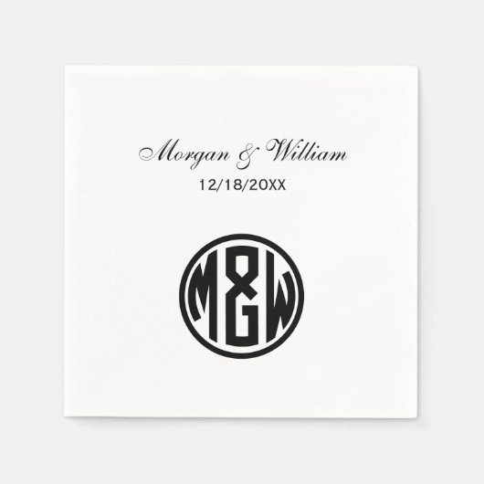 Wit Zwart Cirkel Monogram Lettertype DIY BG Servet (Voorkant)