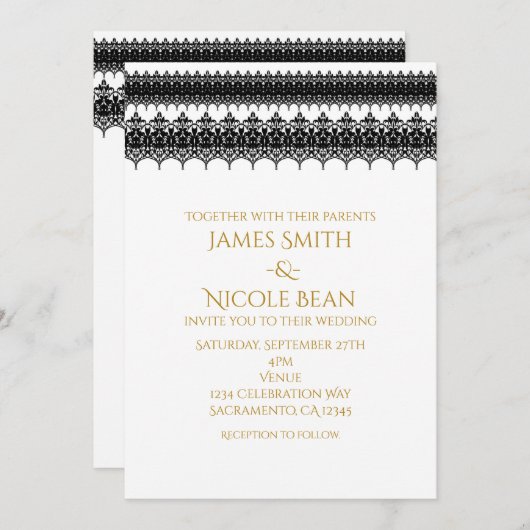 Wit & Zwart Classy Elegante bruiloft uitnodiging (Voorkant / Achterkant)