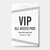 Wit Zwart Concertkaart VIP All Access Pas Badge (Achterkant)