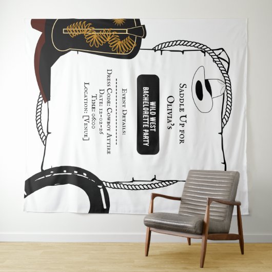 Wit & Zwart Cowgirl Pet laarzen Bachelorette Party Wandkleed (In Situ (horizontaal))
