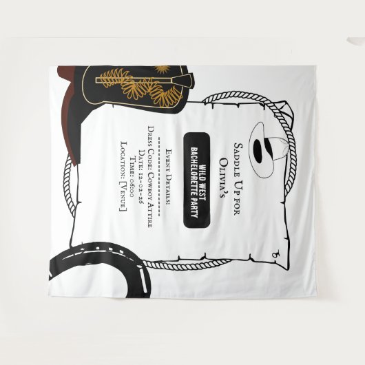 Wit & Zwart Cowgirl Pet laarzen Bachelorette Party Wandkleed (Voorkant (horizontaal))