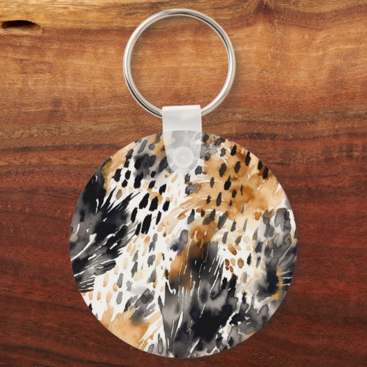 Wit Zwart Crème Luipaard Dier   Sleutelhanger (Achterkant)