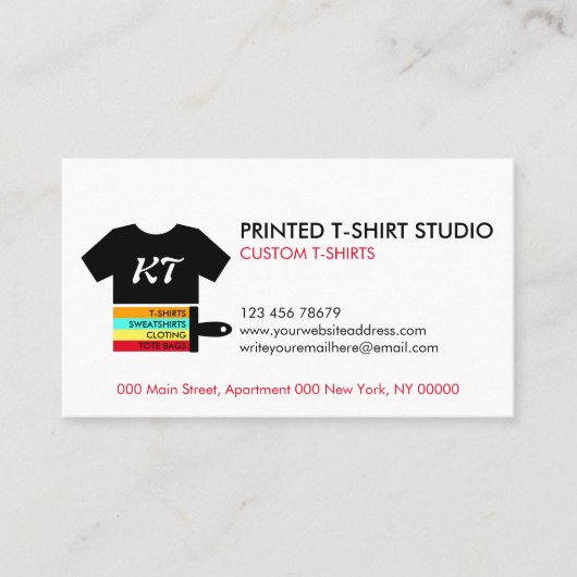 Wit Zwart Custom T-Shirts Kleding Visitekaartje (Voorkant)
