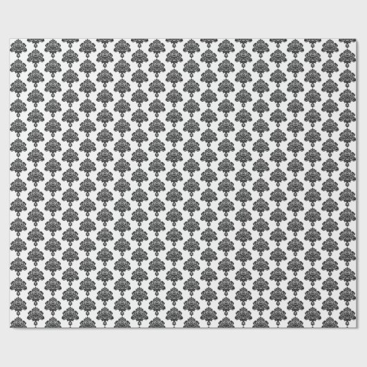 Wit | Zwart Damast inpakpapier (Vlak)