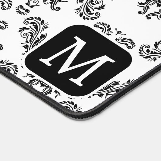 Wit Zwart damast patroon Custom Monogram Bureaumat (Hoek)