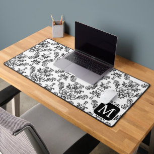Wit Zwart damast patroon Custom Monogram Bureaumat