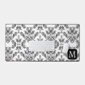 Wit Zwart  damast patroon Custom Monogram Bureaumat (Keyboard & Muis)
