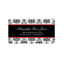 Wit & Zwart Damast Rood Accent Elegant Adres Etiket