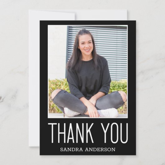 Wit & Zwart Dank u 2 Foto Afstuderen Kaart (Voorkant)