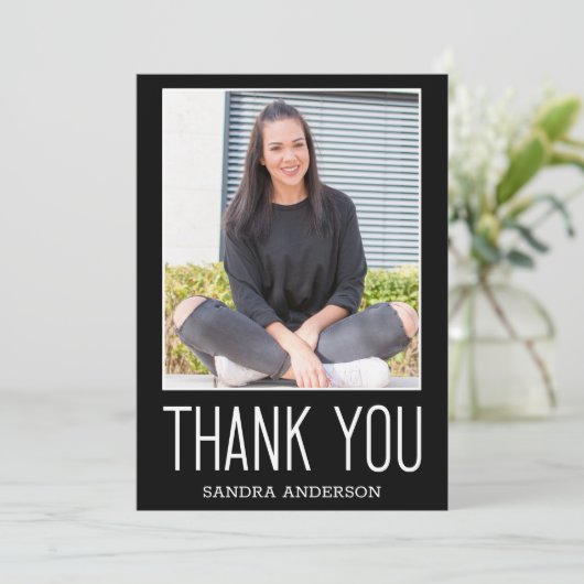 Wit & Zwart Dank u 2 Foto Afstuderen Kaart (Staand voorkant)