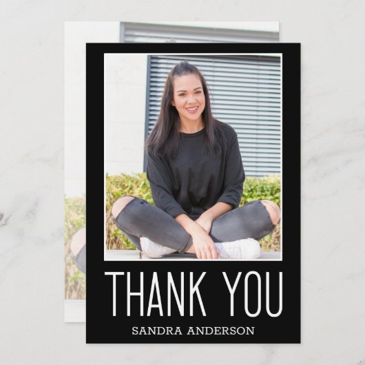 Wit & Zwart Dank u 2 Foto Afstuderen Kaart (Voorkant / Achterkant)