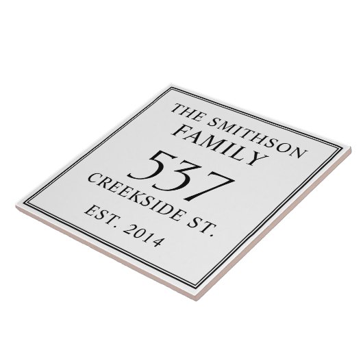 Wit Zwart Datum Vastgestelde Adres Huis Plaque Tegeltje (Zijkant)