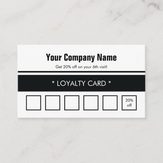 Wit Zwart Eenvoudige Rand 6 Punch Klantenkaartje (Voorkant)