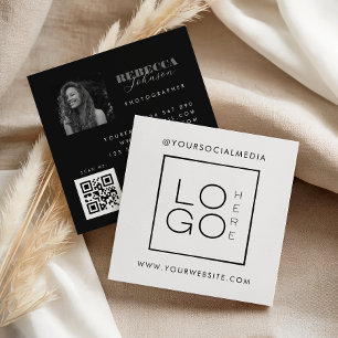 Wit Zwart Eigen Logo Foto QR Code Social Media Vierkante Visitekaartje