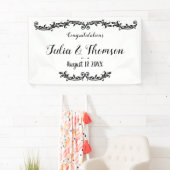 Wit Zwart Elegant Chic Damask Swirl Event Spandoek (Insitu)