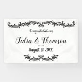 Wit Zwart Elegant Chic Damask Swirl Event Spandoek (Horizontaal)