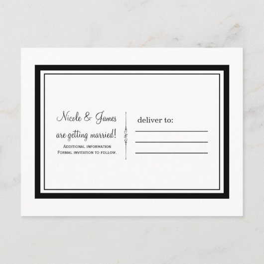 Wit & Zwart Elegant Chic Trouw Save the Date Aankondigingskaart (Achterkant)