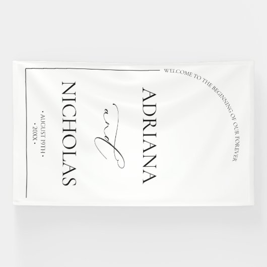 Wit & Zwart Elegant Huwelijk Welkom Spandoek (Horizontaal)