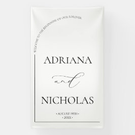 Wit & Zwart Elegant Huwelijk Welkom Spandoek