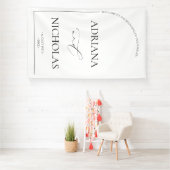 Wit & Zwart Elegant Huwelijk Welkom Spandoek (Insitu)