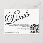 Wit & Zwart Elegant QR Code Bruiloft Detail Informatiekaartje (Voorkant)