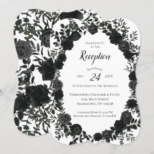 Wit Zwart Elegant Roos Gotische bruiloft receptie Kaart