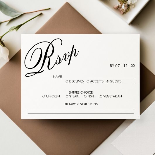 Wit & Zwart Elegant Script Bruiloft RSVP