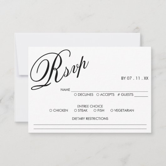 Wit & Zwart Elegant Script Bruiloft RSVP (Voorkant)