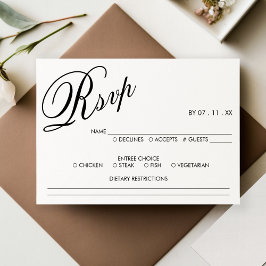 Wit & Zwart Elegant Script Bruiloft RSVP Kaartje