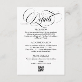 Wit & Zwart Elegant Script Huwelijksdetails Informatiekaartje