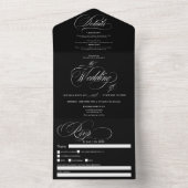 Wit zwart elegant script kalligrafie bruiloft all in one uitnodiging (Binnen)