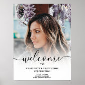 Wit zwart elegant script welkom afstuderen poster (Voorkant)