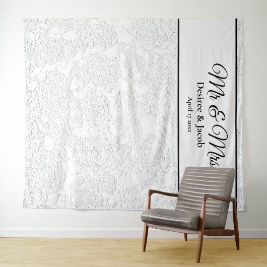 Wit Zwart Elegante Fotohutje Trouw Achtergrond Wandkleed (In Situ (horizontaal))