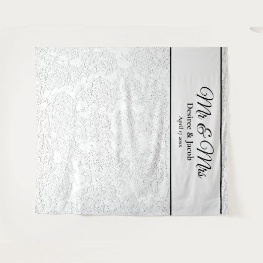 Wit Zwart Elegante Fotohutje Trouw Achtergrond Wandkleed (Voorkant (horizontaal))