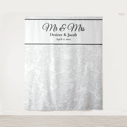 Wit Zwart Elegante Fotohutje Trouw Achtergrond Wandkleed (Voorkant)