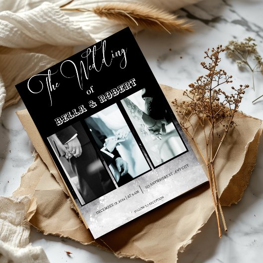 Wit & Zwart Elegante Verfijnde Trouw Uitnodiging