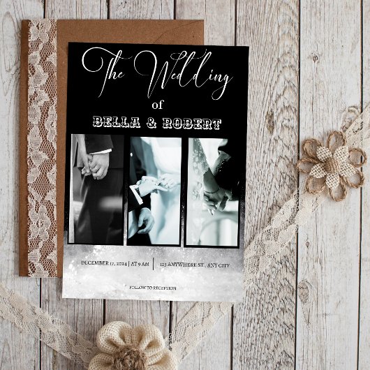 Wit & Zwart Elegante Verfijnde Trouw Uitnodiging