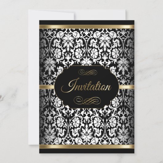 Wit-, Zwart- en Goud Feest Template | Uitnodiging (Voorkant)