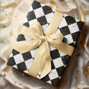 Wit Zwart en Goud Marmer Schaakbord Inpakpapier Vel