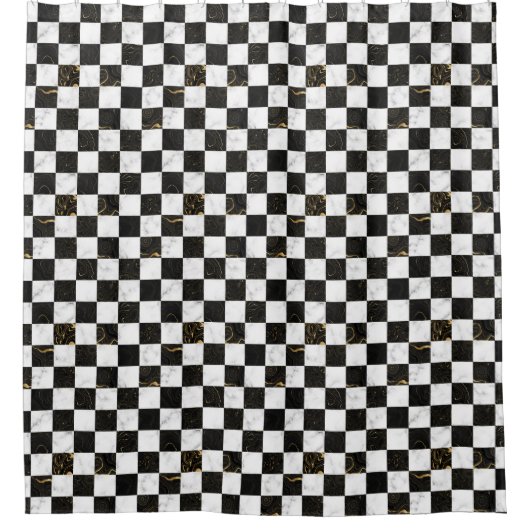Wit Zwart en Goud Marmeren Checkerboard Douchegordijn (Voorkant)
