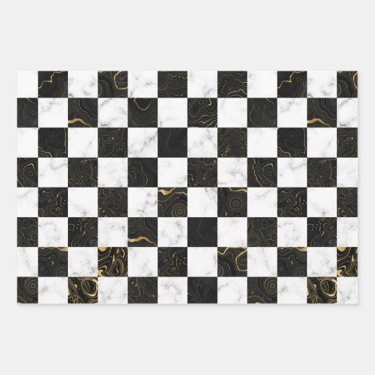 Wit Zwart en Goud Marmeren Checkerboard Inpakpapier Vel (Voorkant 2)