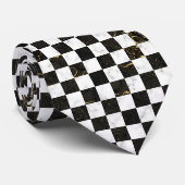 Wit Zwart en Goud Marmeren Checkerboard Stropdas (Opgerold)