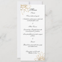 Wit, zwart en gouden trouwdiner menu kaart