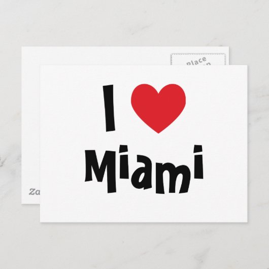 Wit Zwart en Rood Hart I Love Miami Briefkaart (Voorkant / Achterkant)
