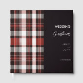 Wit, Zwart en Rood Schots Tartan Bruiloft Gastenboek (Voorkant)