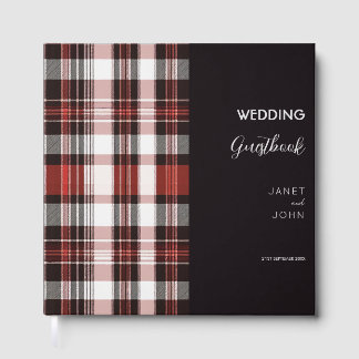 Wit, Zwart en Rood Schots Tartan Bruiloft Gastenboek
