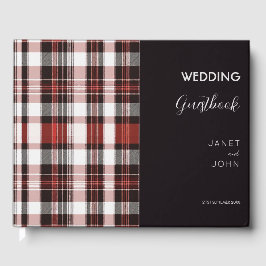 Wit, Zwart en Rood Schots Tartan Bruiloft Gastenboek