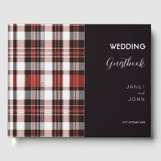 Wit, Zwart en Rood Schots Tartan Bruiloft Gastenboek
