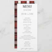 Wit, Zwart en Rood Schots Tartan Bruiloft Menu (Voorkant / Achterkant)
