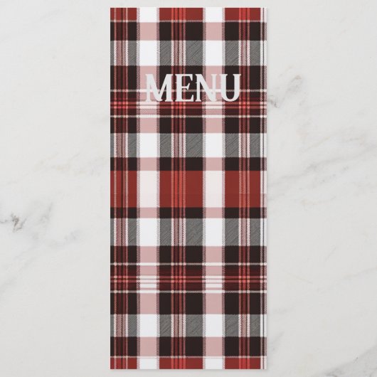 Wit, Zwart en Rood Schots Tartan Bruiloft Menu (Achterkant)